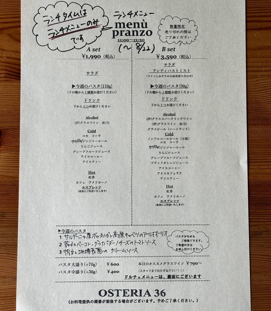 ランチメニュー8/18
