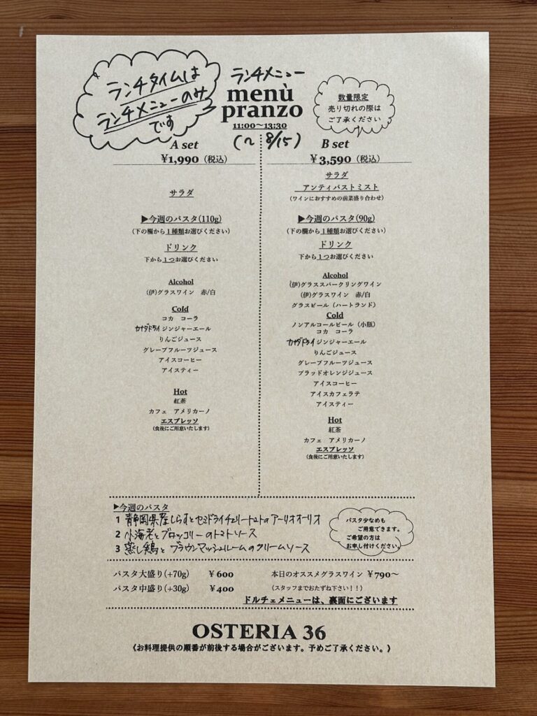 ランチメニュー8/11